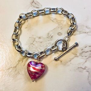 Silver & Pink Heart Bracelet